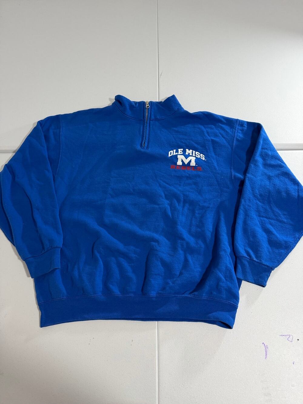 Jerzees Ole Miss Rebels Quarter Zip Sweatshirt Mens XL Blue NuBlend